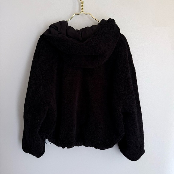Zara women’s sherpa teddy reversible hooded bomber jacket black size large - Picture 6 of 9